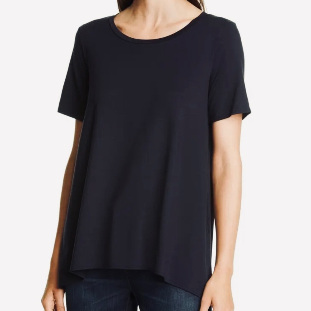 New (NWOT) Eileen Fisher High/Low Short Sleeve T-Shirt in Ink Blue Size Small